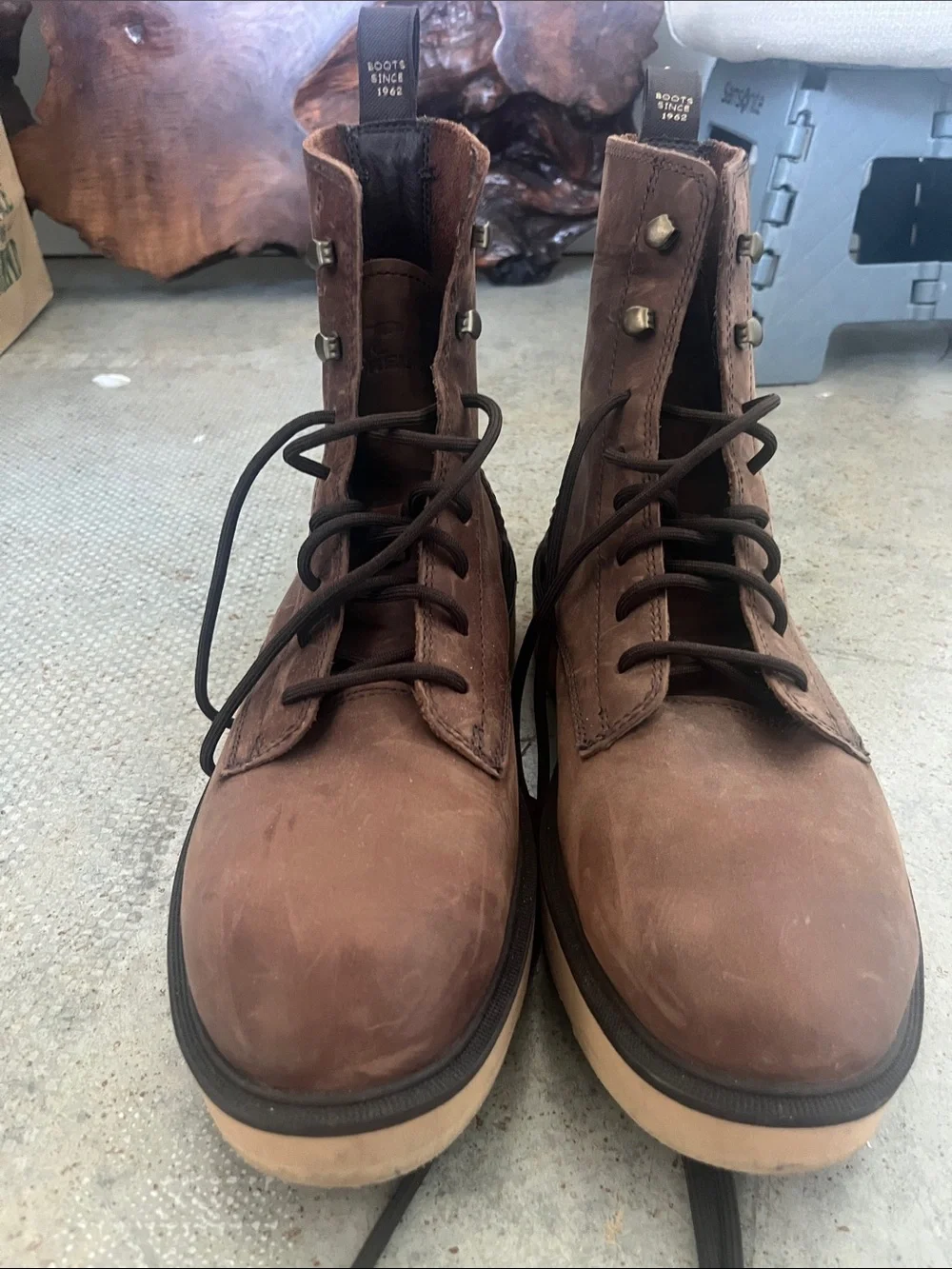 Sorel Men's Brown Leather Lace-Up Work Boots with Tan Sole